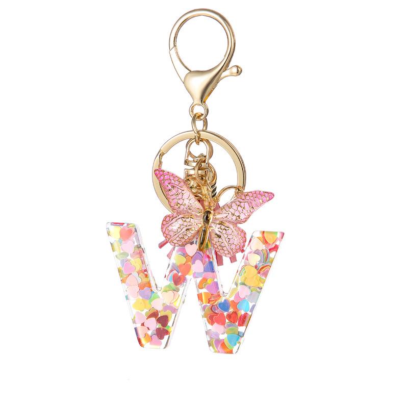 A-Z Dreamy Letters Keychain for Women Tassels Butterfly Pendant Initial Keyrings Purse Suspension Bags Car Key Chain Pink