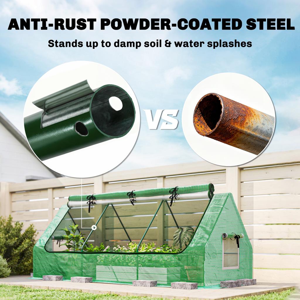 Portable Small Polytunnel Mini Greenhouse With Mesh Windows For Indoor And Outdoor 240x90x90cm Green