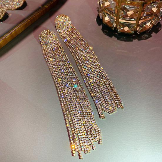 1 пара серег-подвесок, блестящие длинные серьги-кисточки, полностью из страз, темпераментные, сверкающие, для нарядного образа, подарок, женские серьги-подвески, шарм, ювелирные изделия, модный аксессуар