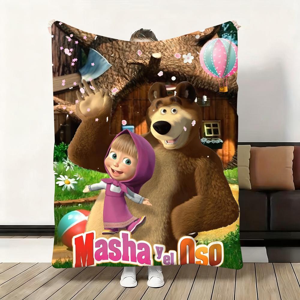Мультяшный плед «Маша и медведь Б.», мягкий, пушистый, теплый, приятный на ощупь, идеально подходит для дивана, кровати, офиса, дневного сна и зимы.