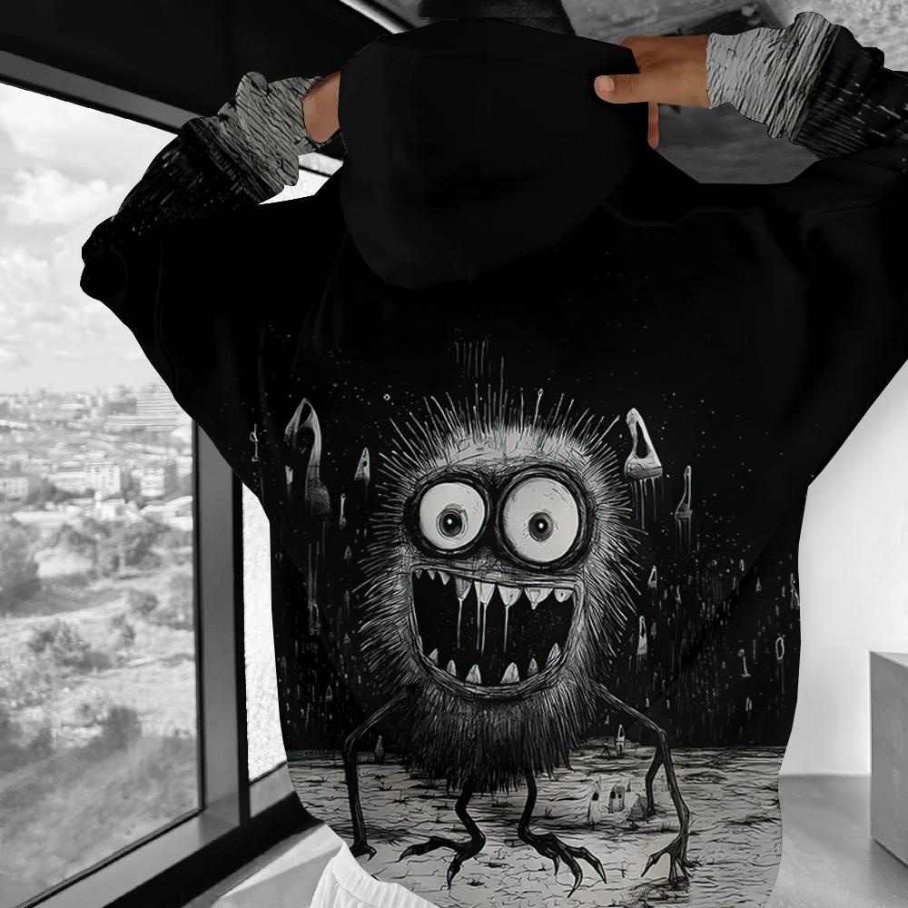 Забавная мужская толстовка, повседневный пуловер с длинным рукавом и капюшоном, топ с мультяшным принтом, модная винтажная мужская худи оверсайз, уличная одежда