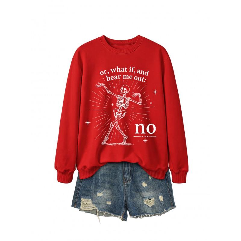 Womens Casual Printed Pullover Sweatshirt - Fashionable All-match Long Sleeve Top