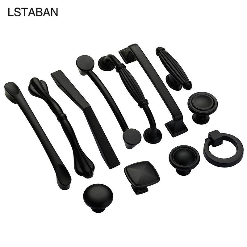 Solid Modern Simple Furniture Hardware Accessories Drawer Cabinet Door Handle American Black Cabinet Wardrobe Single Hole Knobs