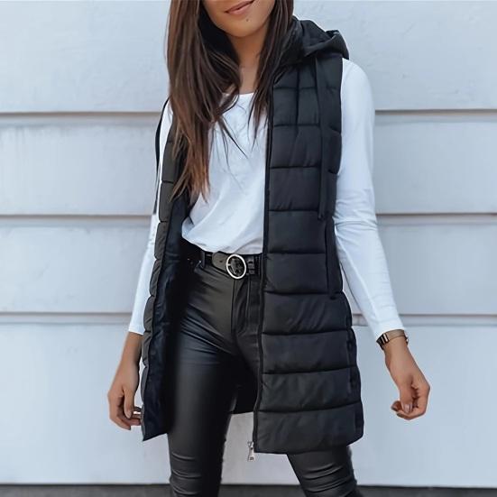 Women'S Puffer Vest Casual Zip Up Quilted Padded Vest Hooded