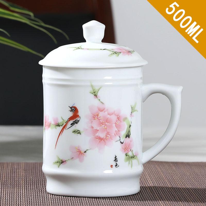 Керамические чашки Цзиндэчжэнь с крышкой, ручная роспись, цветочный узор, мастер-чашка, бутики, аксессуары для чайной церемонии, принадлежности