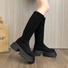 Fashion Winter Platform Thick Heel Woman Knee High Boot Concise Slip On Shoes Ladies Punk Style Knight Long Booties