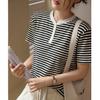 Striped T-shirt Women's Summer New Style Loose Straight Button Pure Cotton Short-sleeved Body Shirt