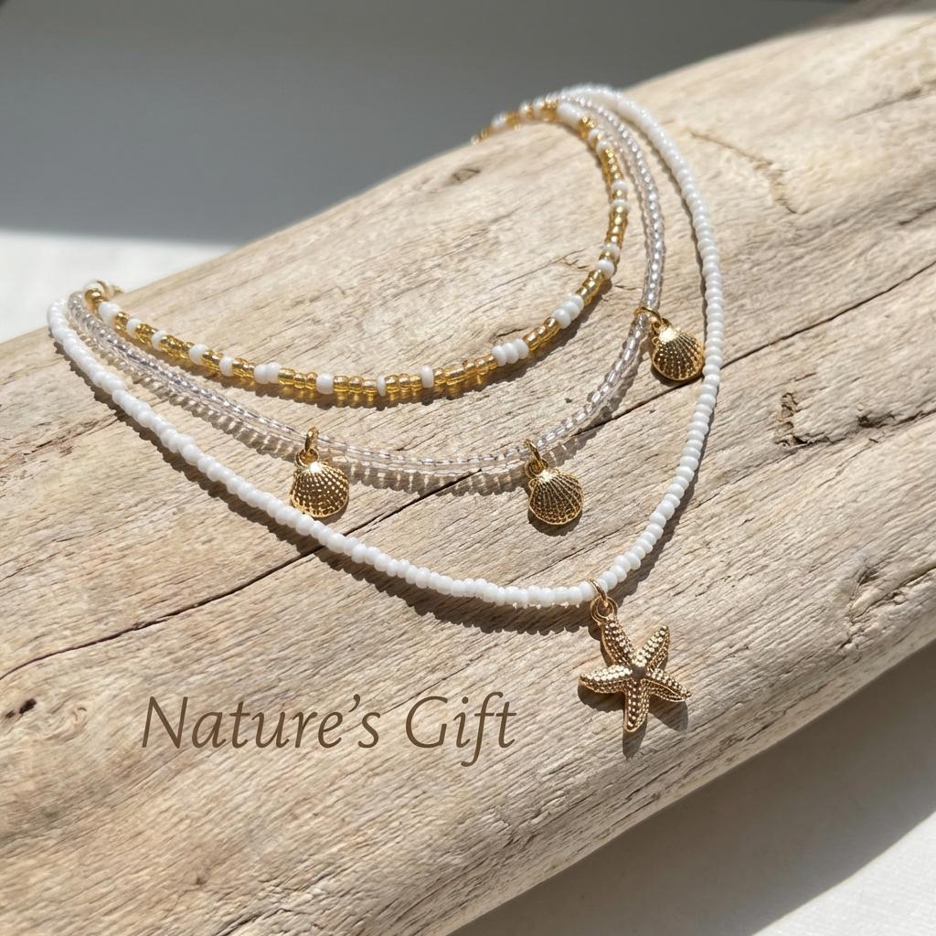Handmade Rice Beads Multi-layer Stacked Choker for Women Simple Starfish Shell Pendant Necklace Bohemian Beach Jewelry Gifts