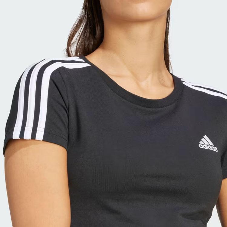Adidas Футболка Essentials с 3 полосками, женские топы, черные IR6111