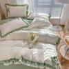 Spring Green Princess Bedding Set Double Layer Lace Bow Quilt Cover Sheet And Pillowcase Simple Pastoral Girl Home Textiles