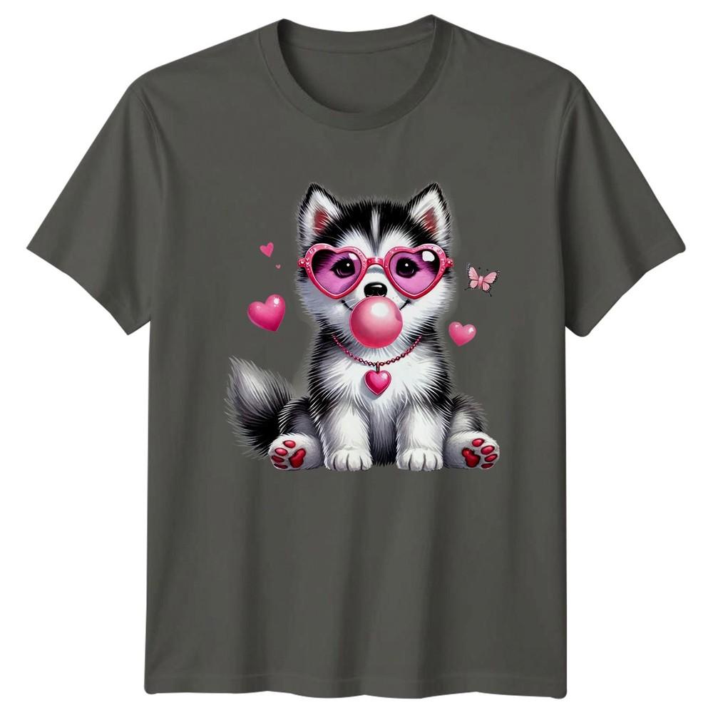Cute Puppy Dog Animals Unisex Graphic Tee Heart Sunglasses Bubblegum