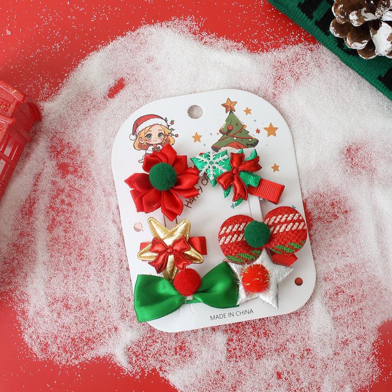 Рождественские заколки для волос для девочек 2024 - Праздничный бант и боковые аксессуары для детей