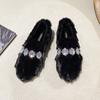 2024 Модная женская обувь, женские туфли на плоской подошве, горячая распродажа, повседневные туфли на плоской подошве с кристаллами, женские новые короткие плюшевые туфли больших размеров на плоской подошве с низким каблуком
