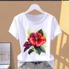 (Asian Size) 90s Flower Cute Floral  Fashion Print Short Sleeve T-shirts Clothing T Female Casual Women's Top Graphic Tee