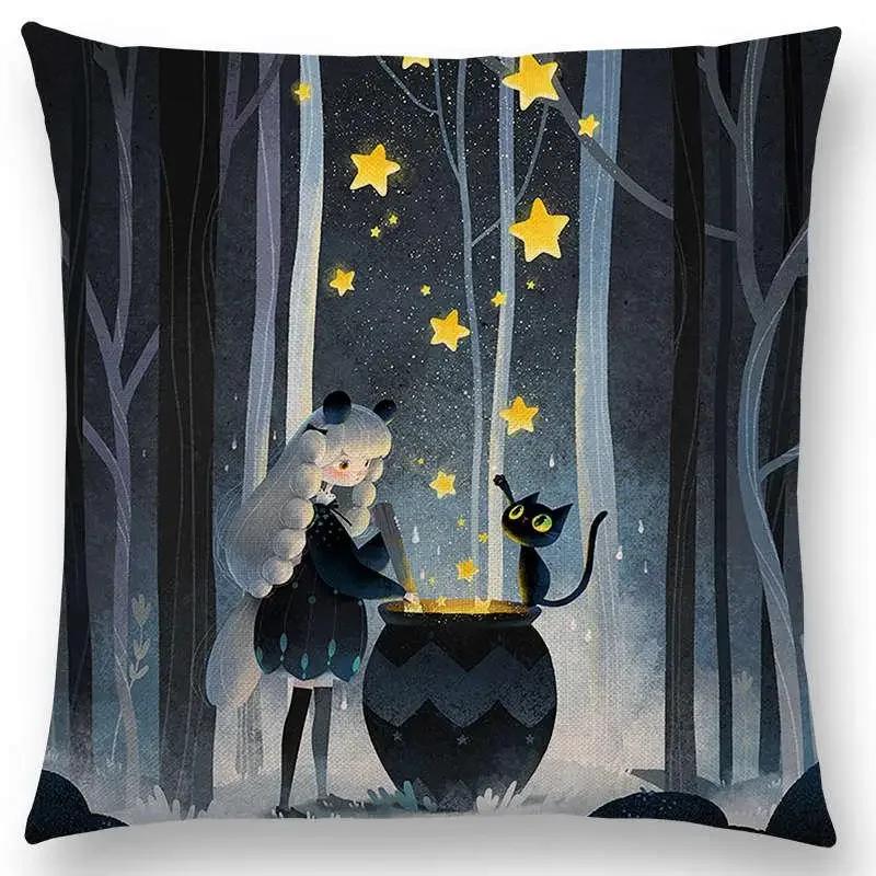 Новое поступление Красочные сны черный кот Милые девушки Магическое солнце луна Теплая звезда Наволочка Чехлы для автомобиля Диван Декоративная подушка Наволочка