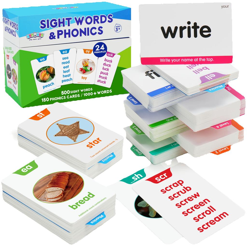 650 Sight Words & Phonics Flash Cards, Learn To Read CVC, Blends, Long Vowel Sounds, Dolch & Fry High Frequency Site Words