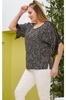 Women's Big Size Blouse Plus Size Black Blouse with Shoulder Lace Detail