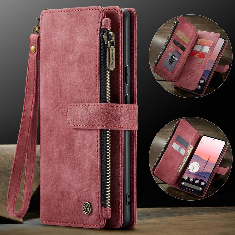 Large Capacity Multi-Card Zipper Wallet Phone Case with Hand Strap for Google Pixel 9 8 Pro Pixel 8a 7a Redmi Note 10 9 Pro Coin Pocket Phone Bag