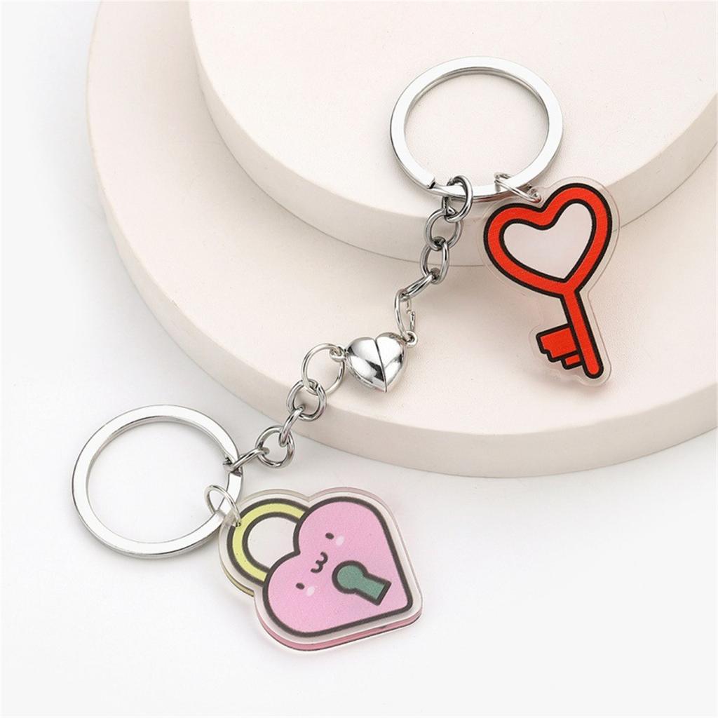 Creative Acrylic Couples Key Chain Heart-Shaped Lock Keyring Pendant Bag Charm Gift for Valentines Day Or Anniversary