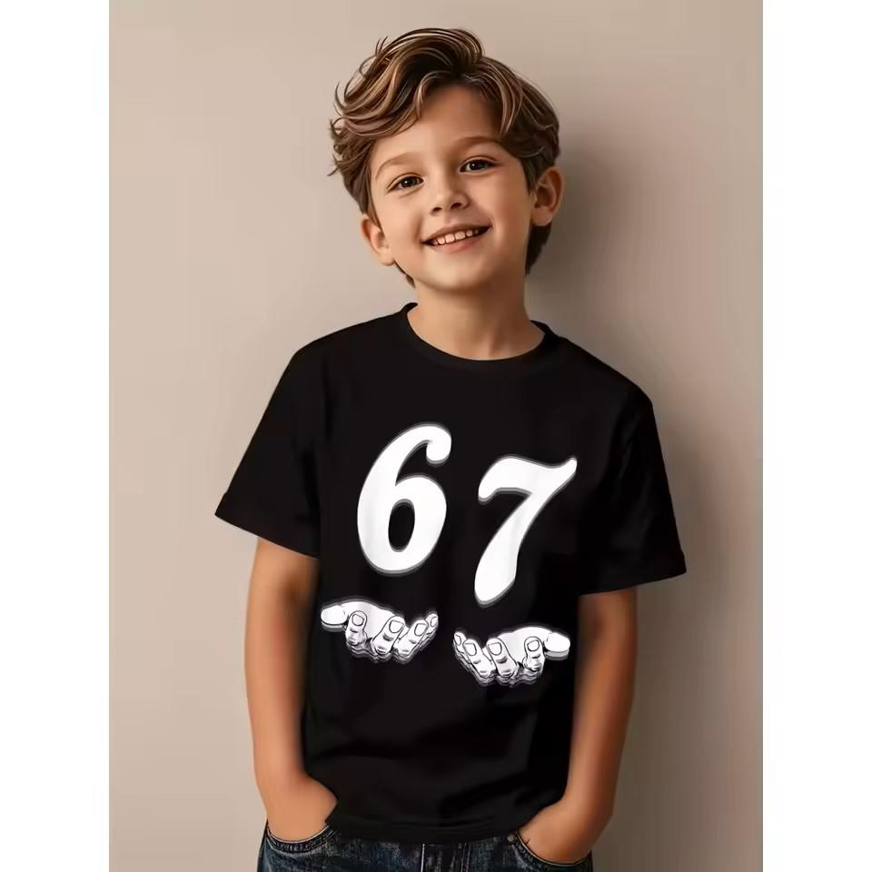 Boys 7th Birthday TShirt Number 67 Lightning Design Crew Neck Short Sleeve Party Outfit Suitable for 7YearOlds