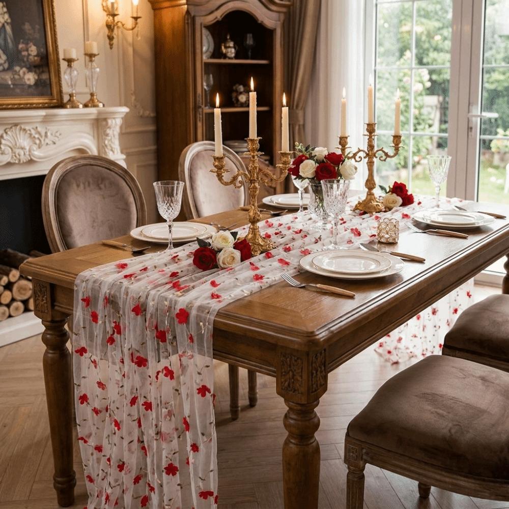 French Style Tulle Table Runner Romantic Table Flag Table Cover Floral Tablecloth Wedding Party