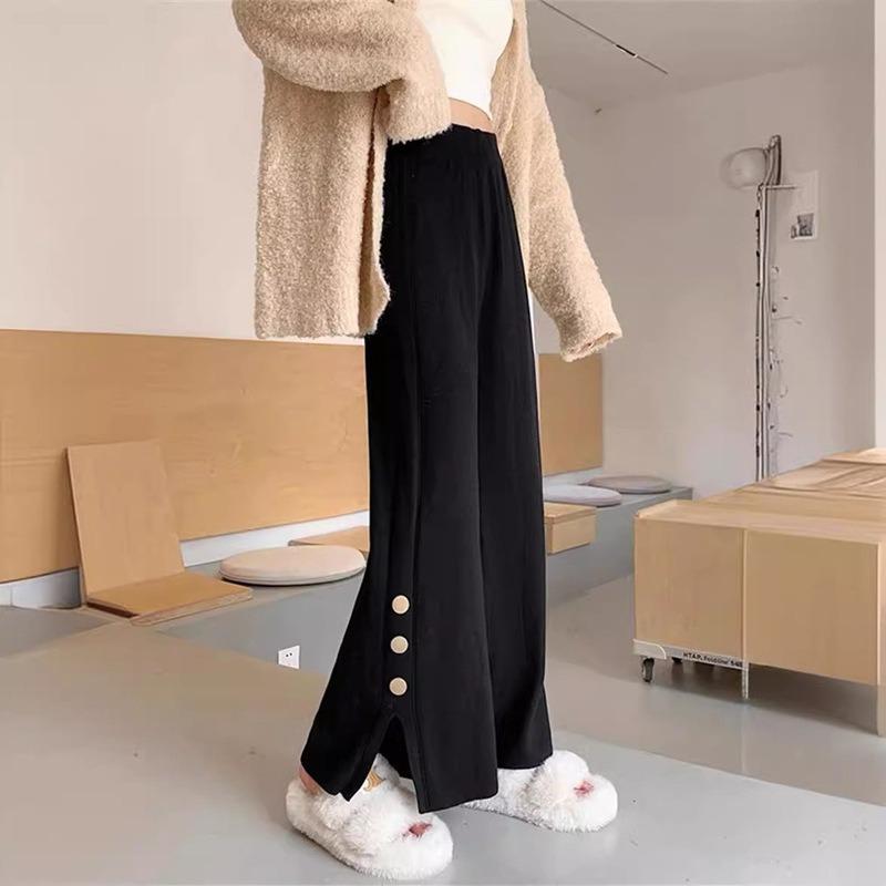 Женские осенне-зимние повседневные прямые трикотажные брюки открытого кроя