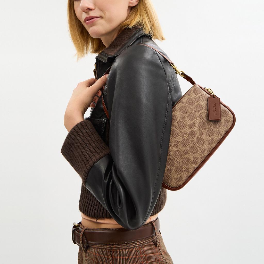 Coach Plaza 21 Латунный Металлический Фурнитур Искусственная Кожа и Коровья Кожа Ручная Сумка Наплечная Сумка Маленькая Женские сумочки Коричневый CCC42-B4N4