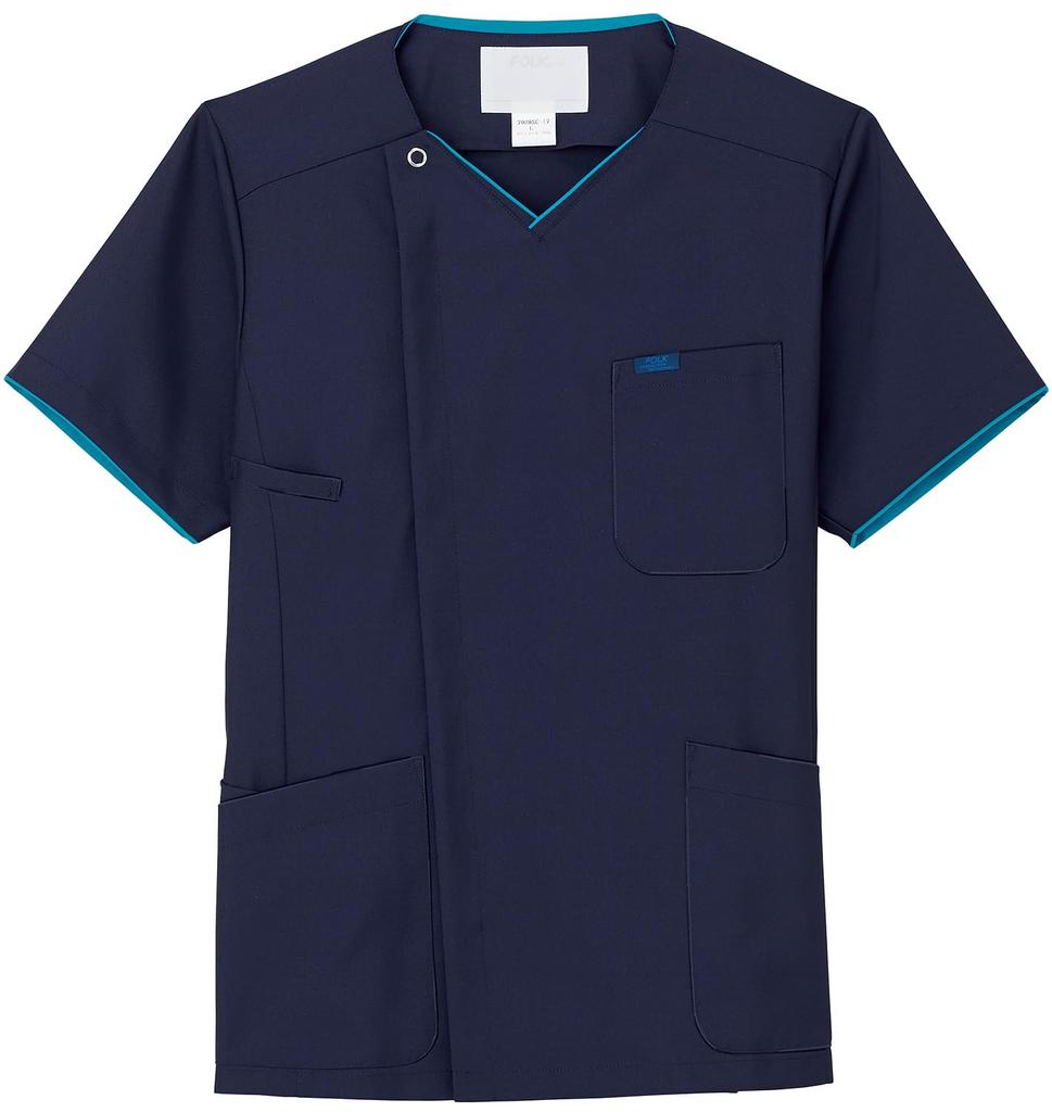 Fork Scrub/Lab Coat 7028SC Men's Dark Navy X Turquoise, Size Small (Equivalent To Japanese Size Small)