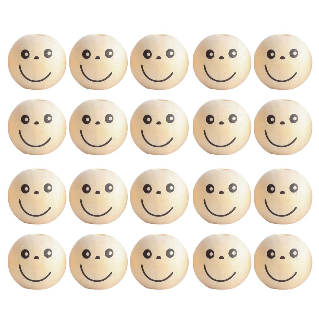 20Pcs Smiles Wood Beads Natural Wood Beads for Crafting Wooden Faced Beads Wooden Balls with Hole for DIY Decor Craft