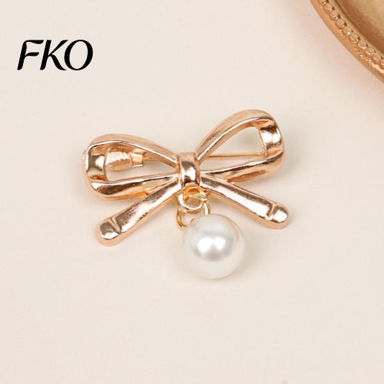 Strong Buckle Brooch Pin, Bow Shape Alloy Lapel Pin with Imitation Pearl, Electroplated Electroplating Anti-Oxidation Badge for Coats Shirts