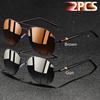 2 PCS Fashion Vintage Oval  Sunglasses Men Women Fishing Driving Man Luxury Brand Designer Sun  Glasses Anti-Glare Retro Eyewr