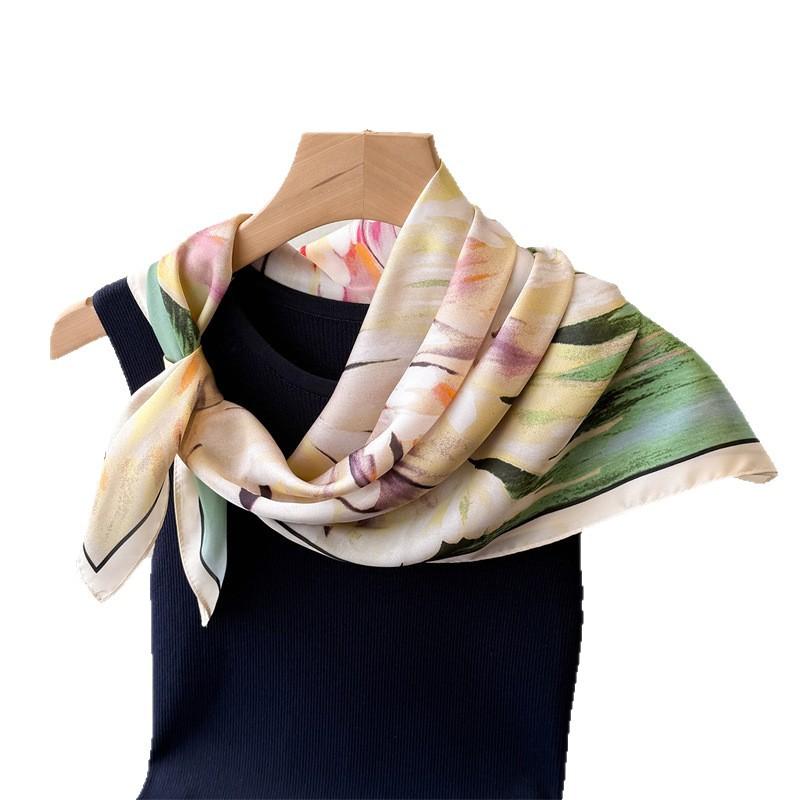 Flower Printing Simulation Silk Scarf Square Scarf High-End Shawl Versatile Neck Small Square Scarf Headscarf