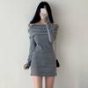 Women Knitting Tops Off Shoulder Long Sleeve Solid Color Slim Fit Pullover