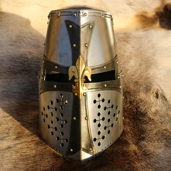 Great Crusader Helmet 1.5mm Battle Reenactment Knight Templar Helmet with Sword