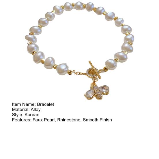 Браслет из искусственного жемчуга, сплав со стразами, гладкая отделка, контрастный цвет, женский браслет на запястье, ювелирные изделия для выпускного, официального банкета, свадьбы