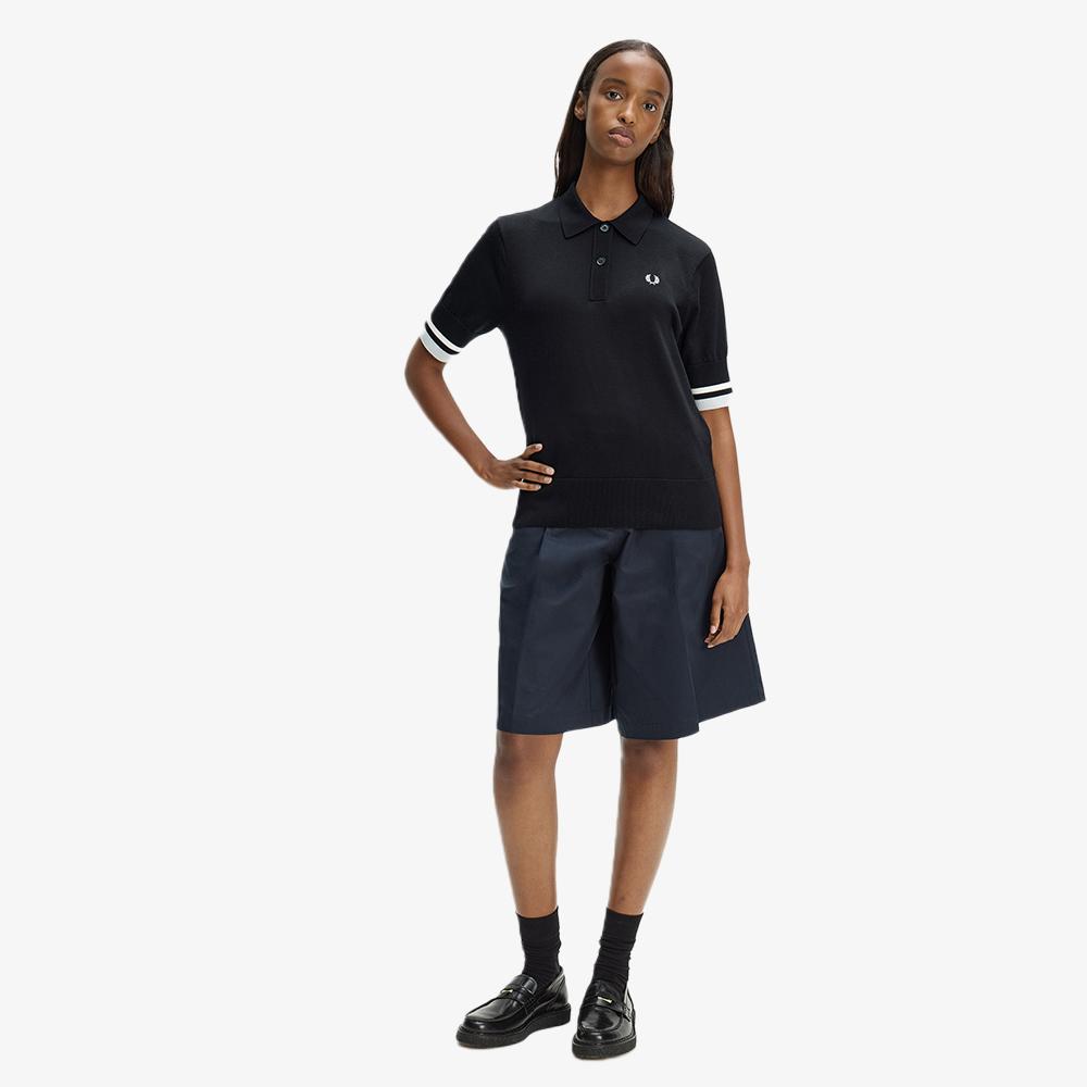 Fred Perry [Женская] Смелая вязаная рубашка с контрастной отделкой - Черная Afpf2612129-102