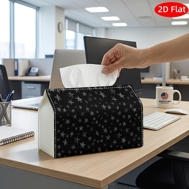 2D Flat, 1pc Tissue Box, Printed on Both Sides, Tissue Box with Black Starry Sky with White Stars Decorative Storage Box for Holiday Home Decor, Kitch