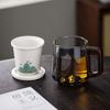 Glass Teacup 450ml with Tea Leakage Tea Cup Mat, Heat Resistant Glass Separate Tea Brewing Anti Scalding Wooden Handle