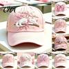 Photogenic Baseball Cap Hat with Rhinestone Bow, Embroidered Bees Butterflies Pattern Sun Garden Theme Hat, Adjustable Metal Buckle Sport for