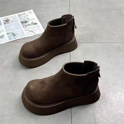 Женские хлопковые туфли на толстой подошве, зимние новые, с круглым носком, замшевые, на молнии сзади, противоскользящие, износостойкие полусапожки