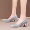 Sapatos Femininas Women Casual Grey Comfort Spring Slip On Square Heel Shoes for Sexy Party Lady Black Pumps Ab513