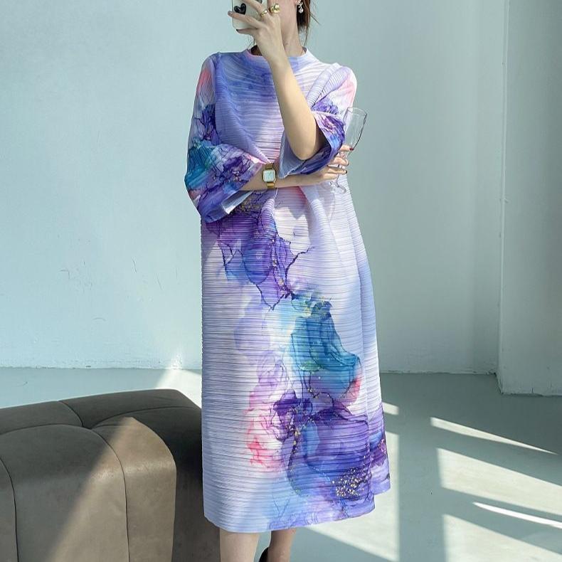 Женское платье с принтом, весна-лето, свободное платье больших размеров, платье миди А-силуэта