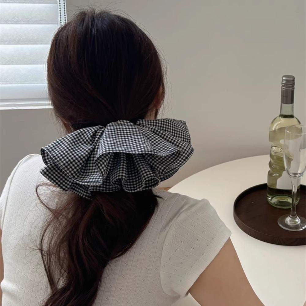 Double Layer Checkered Hair Clip Bow Oversized Hair Scrunchies Women Hair Ropes  Hair Rubber Bands