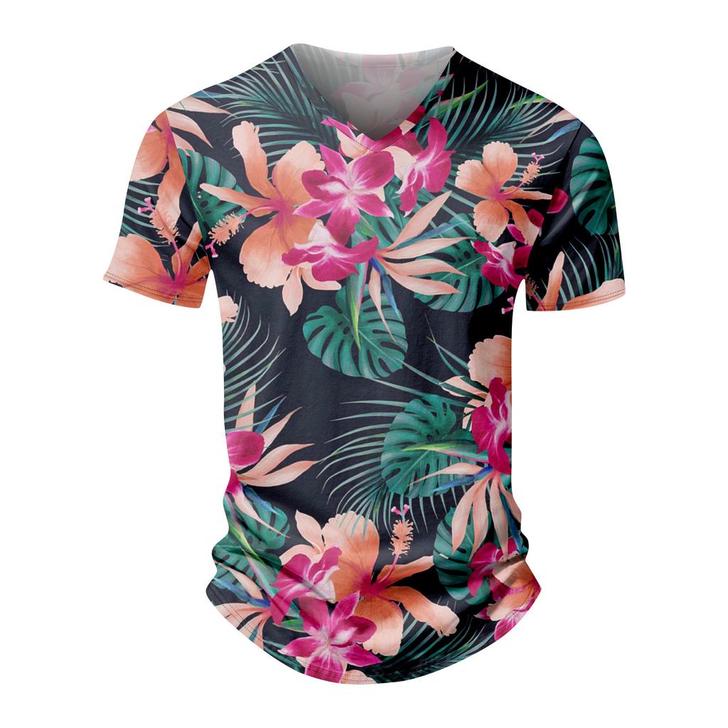 Летняя новая мужская популярная футболка с v-образным вырезом и короткими рукавами с принтом