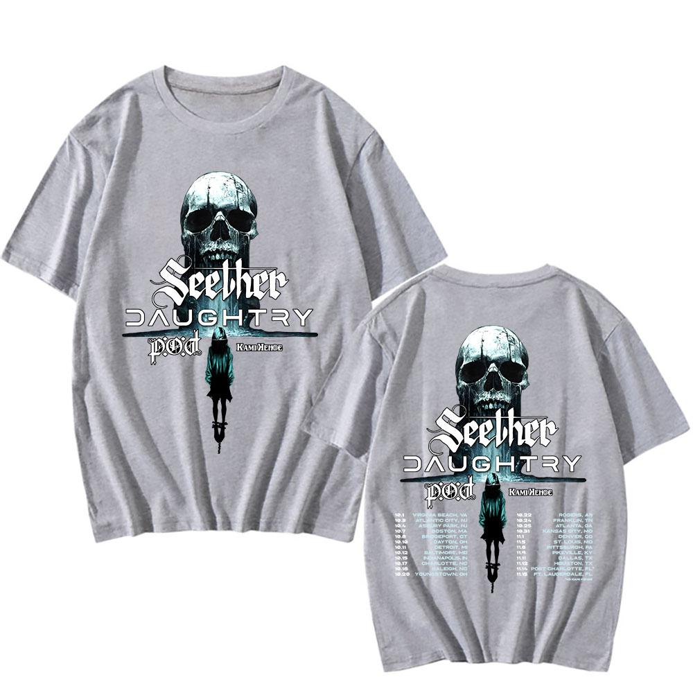 Футболка SEETHER и DAUGHTRY Совместный тур 2025 Летняя Хлопковая Футболка с Коротким Рукавом для Мужчин Унисекс Уличная Одежда Мужская Одежда