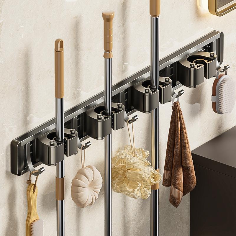 Держатель для швабры настенный с 5 слотами и 6 крючками, решения для хранения в подсобном помещении, шкафу для швабры, кухне, ванной, гараже, органайзере для инструментов