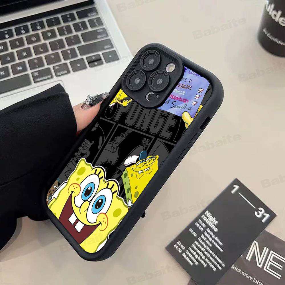 Мультяшный Милый S-Губка Боб Аниме Чехол для Телефона Для IPhone 17 16 15 14 13 12 11 Air Plus Pro Max Мягкая Задняя Крышка