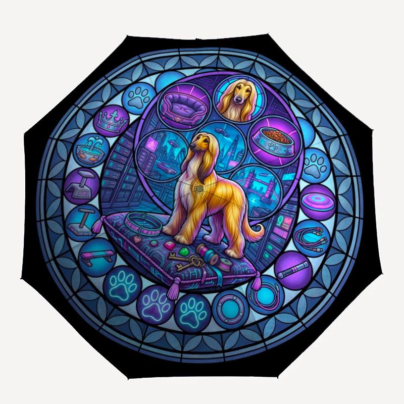 Cybernetic Canine Kingdom pattern umbrella, portable and foldable design, 8 ribs, a casual accessory for Halloween, Christmas, and birthday gifts.