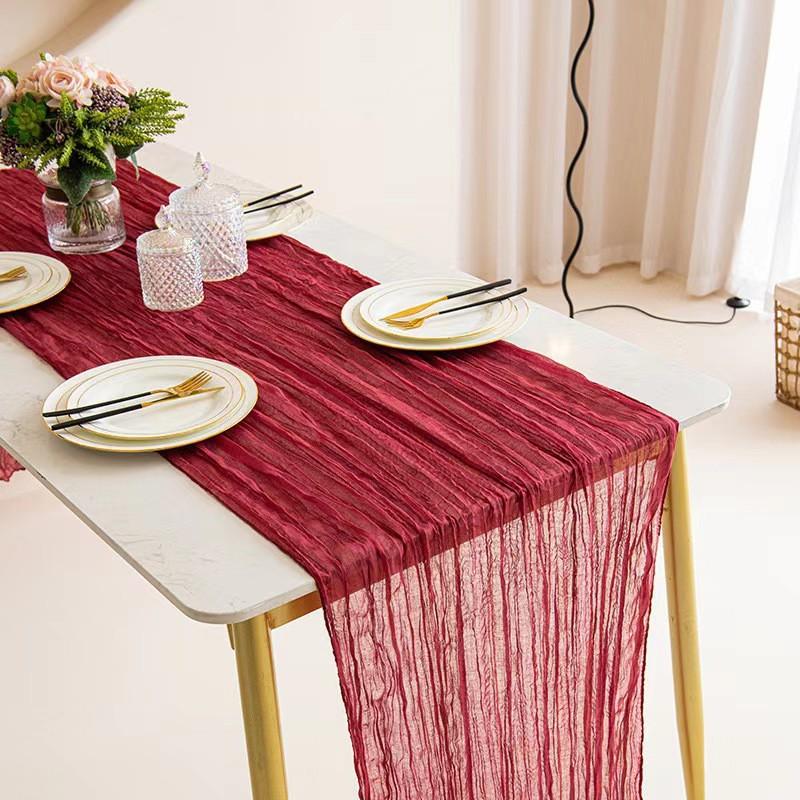 Elegant Bohemian Ruffled Table Runner Wedding Birthday Party Decor - Cotton Blend 90x180cm