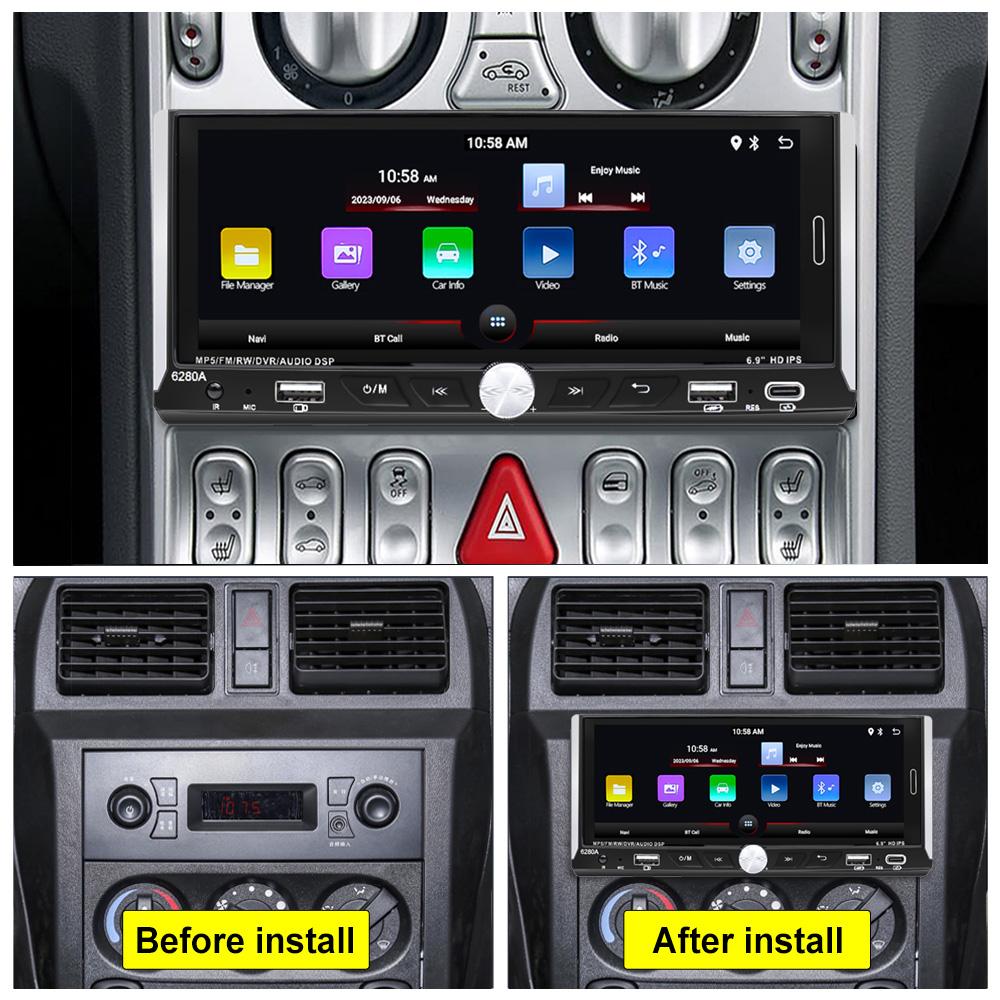 REAKOSOUND 1 Din 6,9-дюймовый Android-автомагнитола Авторадио 2 + 64G HD 1080P Автомобильный MP5-плеер с Bluetooth WIFI GPS FM-радио Зеркало заднего вида Ссылка